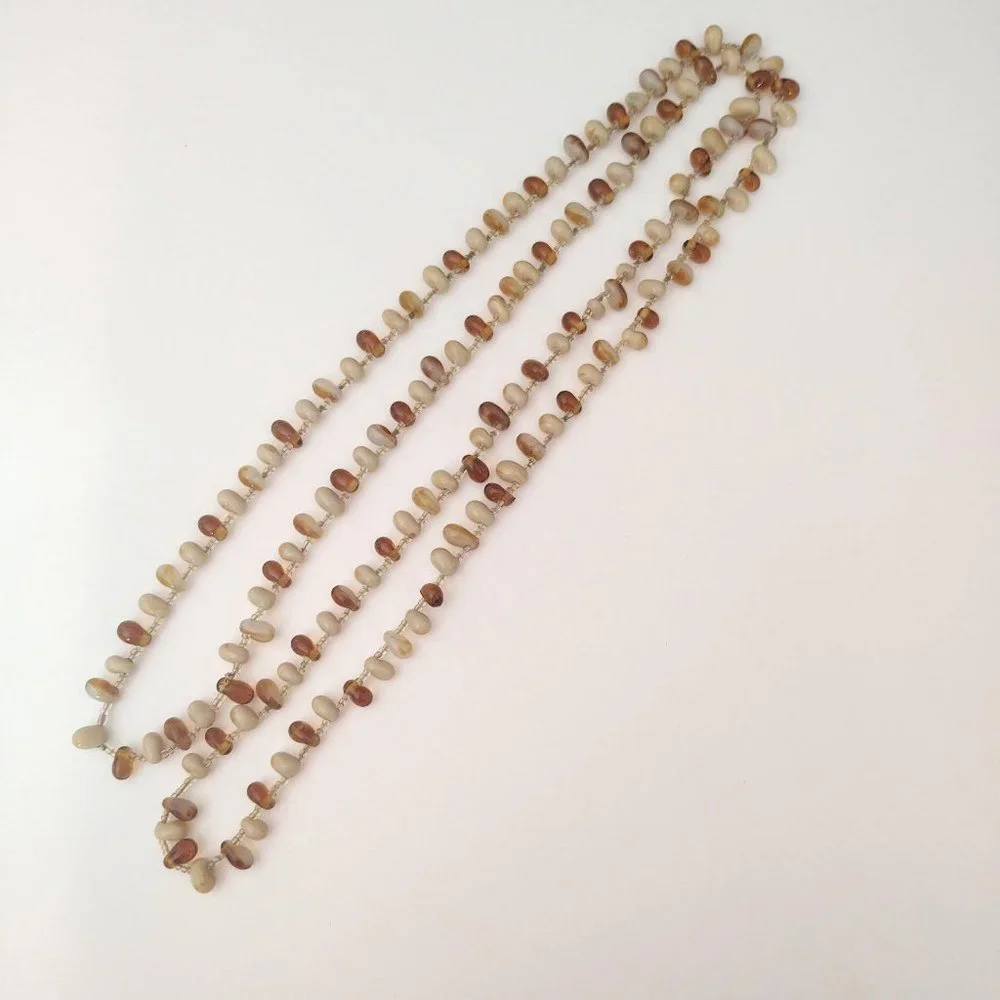 Honey, amber, beige, cream and cognac glass beaded necklace w/seed bead …
